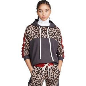 Monrow Women’s Leopard Print Colorblock Supersoft  Pullover Hoodie Size Medium